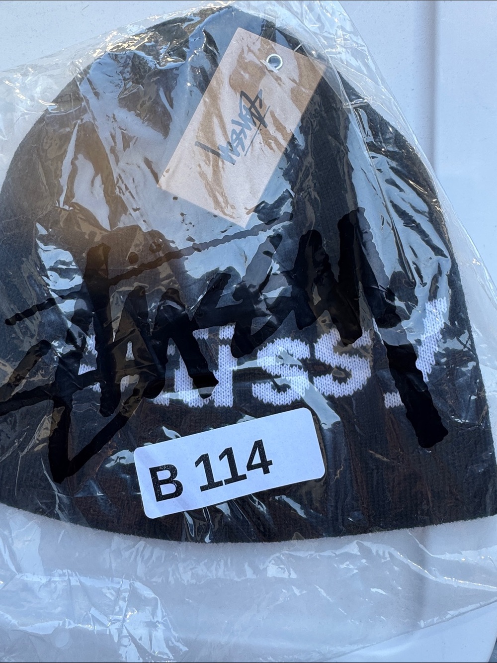 Stussy Black Beanie with White Knit Logo